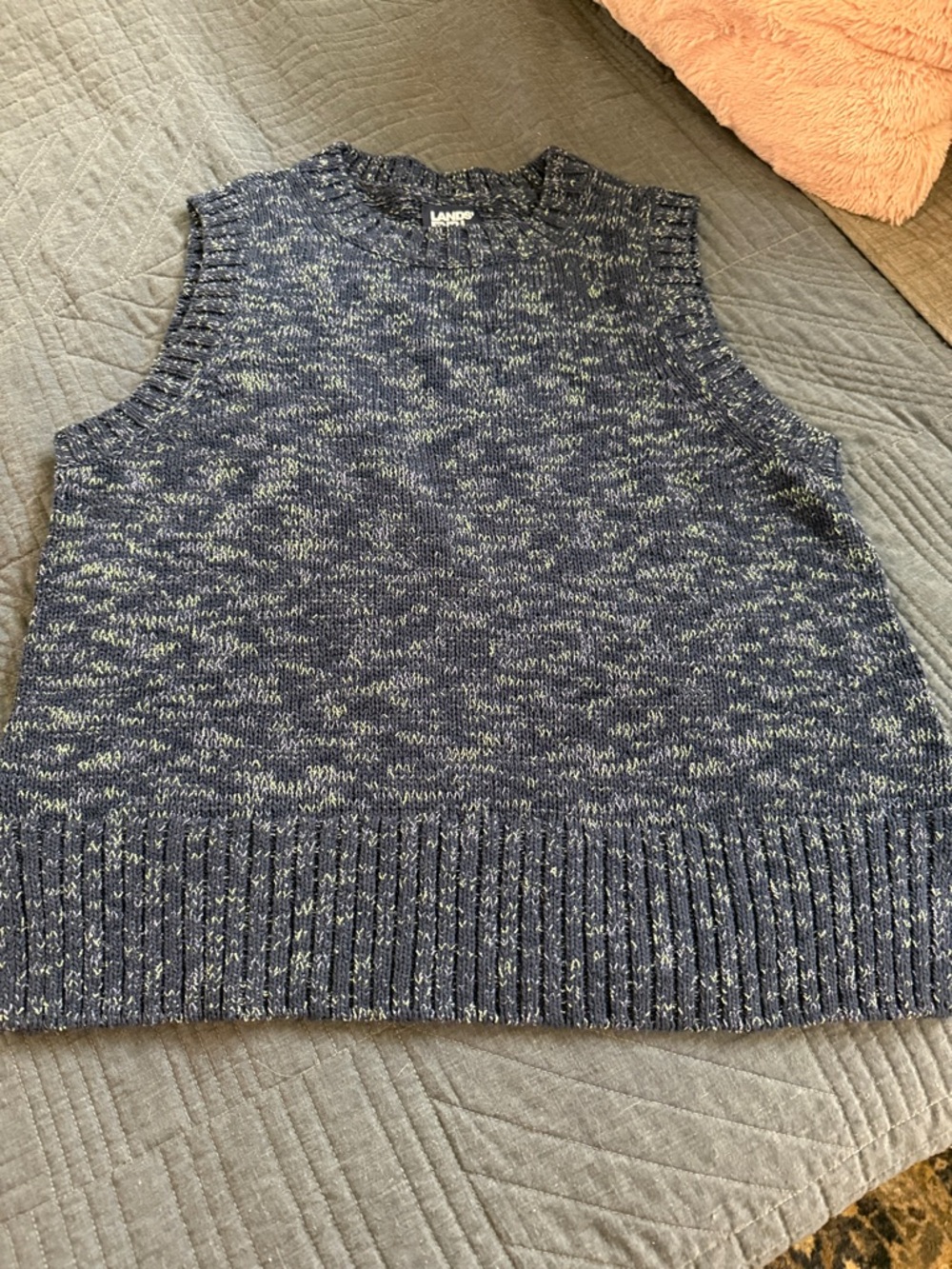 Lands' End Women's Navy Speckled Knit Sweater Vest